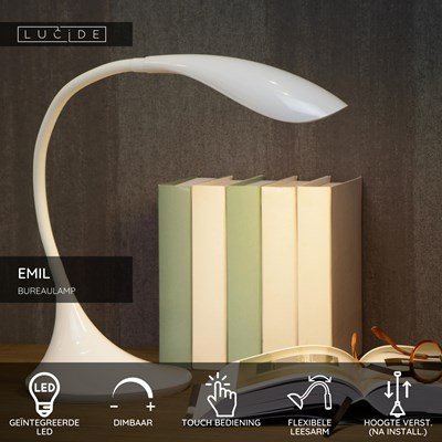 Lucide EMIL - Bureaulamp - LED Dimb. - 1x4,5W 3000K - Wit